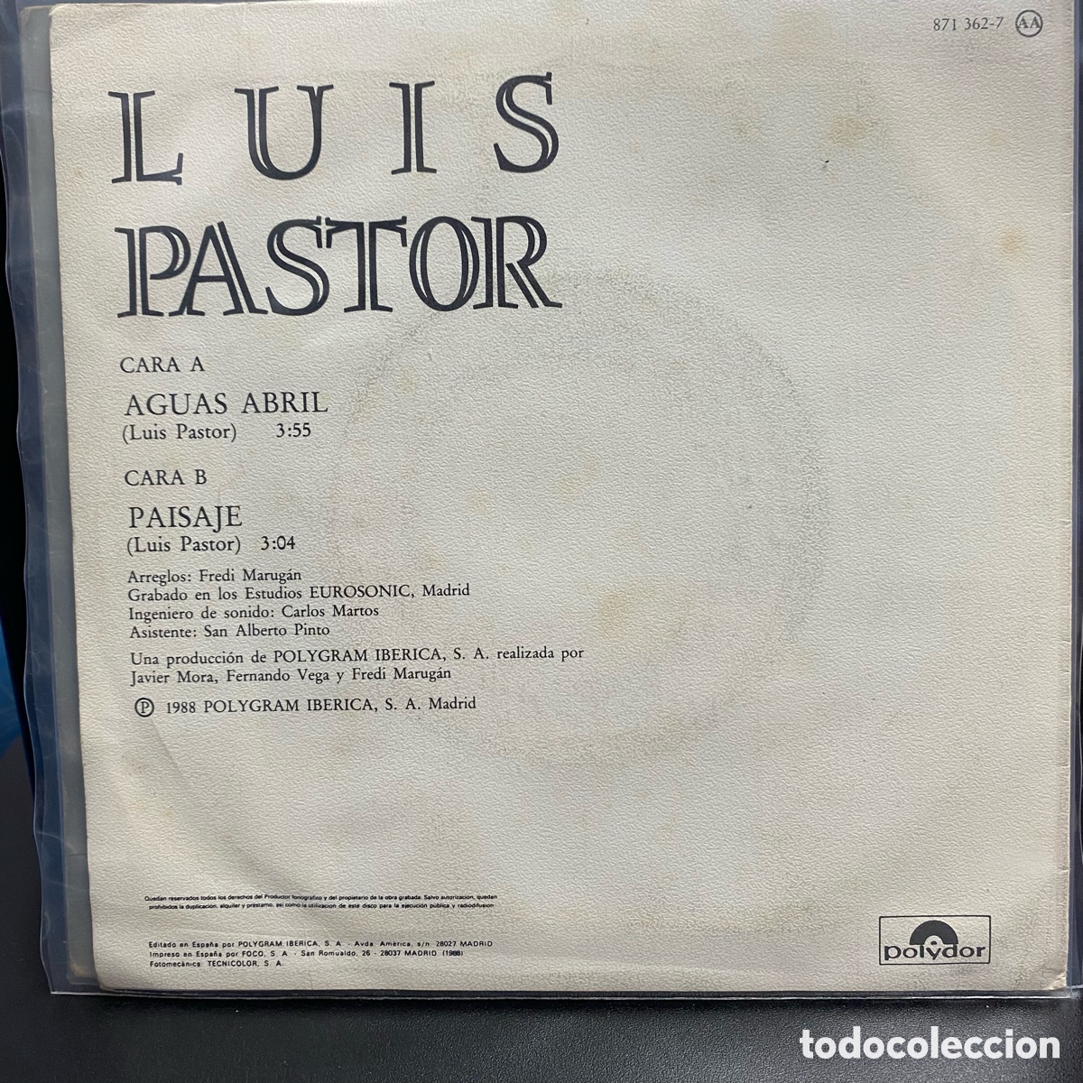 Discos de vinilo: Luis Pastor - Aguas Abril (7&rdquo;, Single) - Foto 2