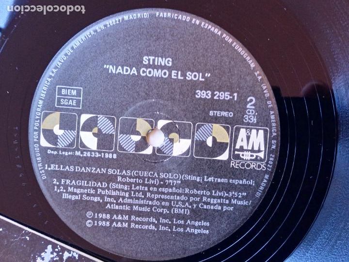 Discos de vinilo: STING. LP. NADA COMO EL SOL. MADE IN SPAIN. 1988 - Foto 2