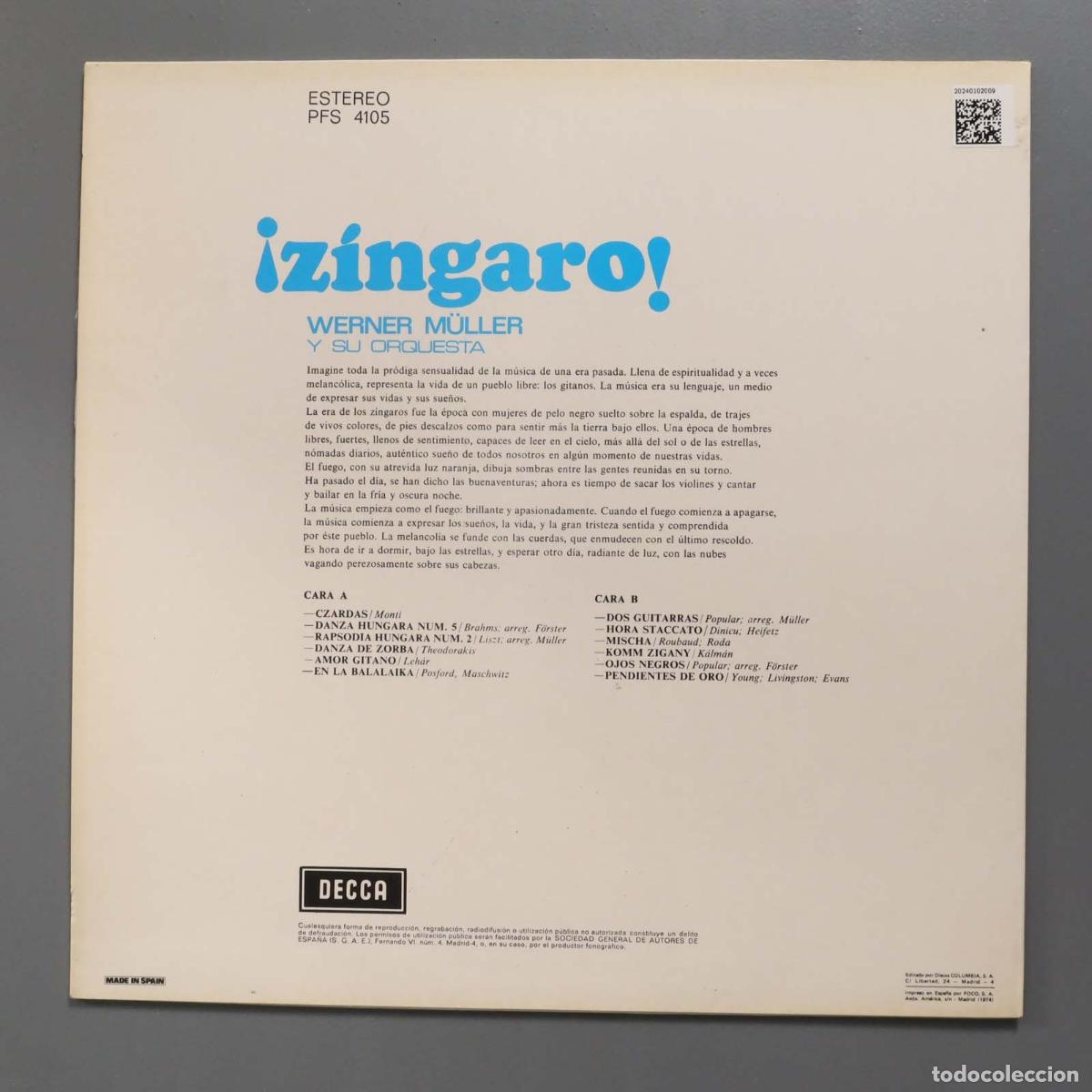 Discos de vinilo: LP. Werner M&uuml;ller Y Su Orquesta &ndash; &iexcl;Z&iacute;ngaro! - Foto 2