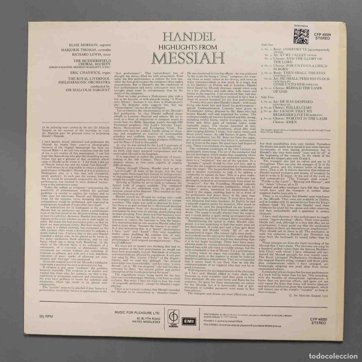 Discos de vinilo: LP. Handel &ndash; Highlights From Messiah - Foto 2