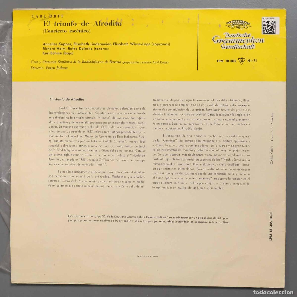 Discos de vinilo: LP. Jochum &ndash; El Triunfo De Afrodita. ORFF - Foto 2