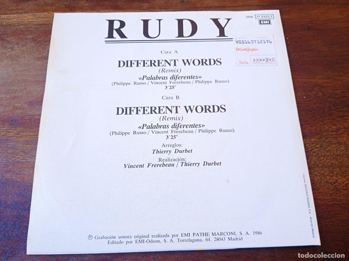Discos de vinilo: Rudy - Different Words, Remix - Single original EMI 1986 - Foto 2