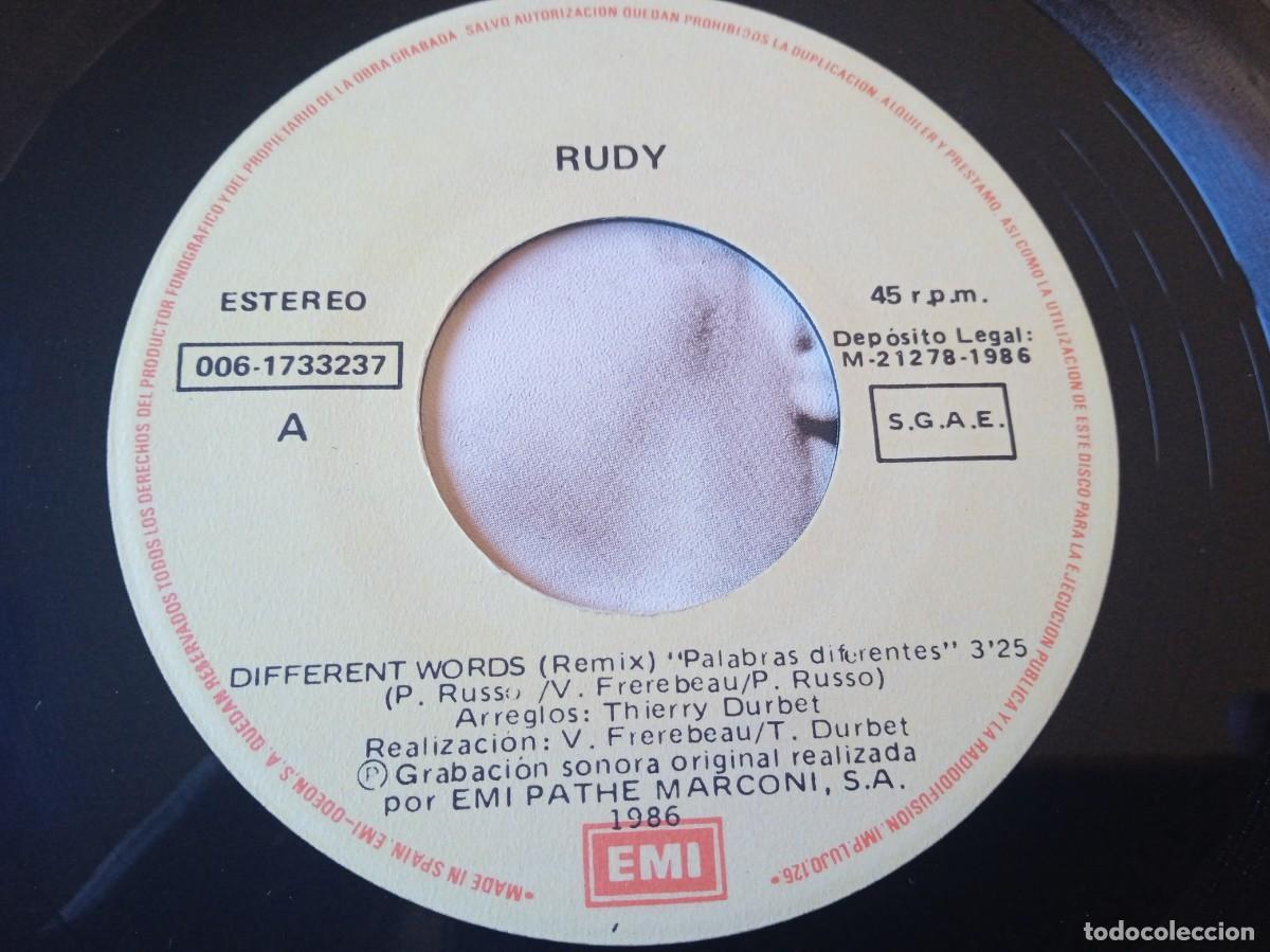 Discos de vinilo: Rudy - Different Words, Remix - Single original EMI 1986 - Foto 4