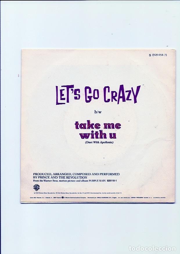 Discos de vinilo: PRINCE. Lets go crazy (vinilo single promo 1985) - Foto 2
