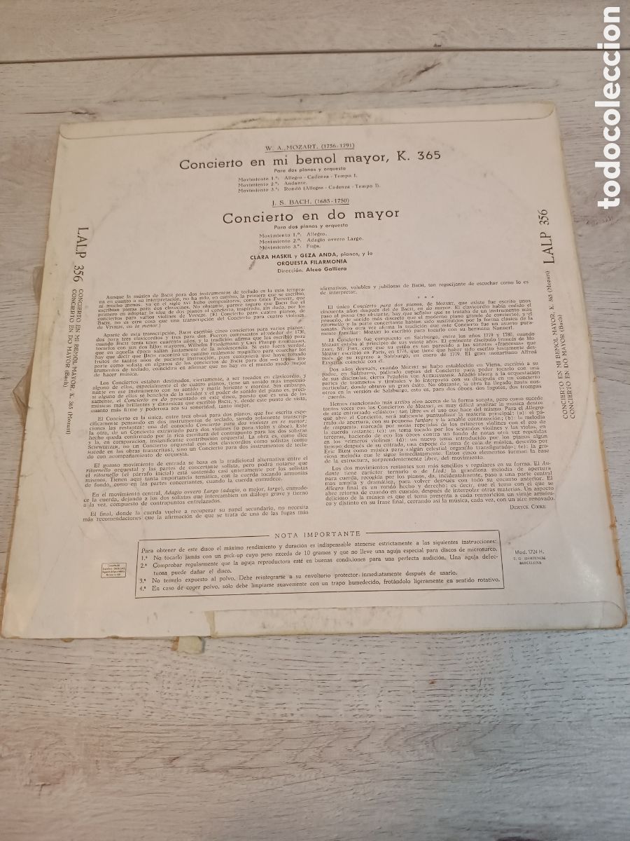 Discos de vinilo: Bach en Do mayor y Mozart en mi bemol - Foto 2