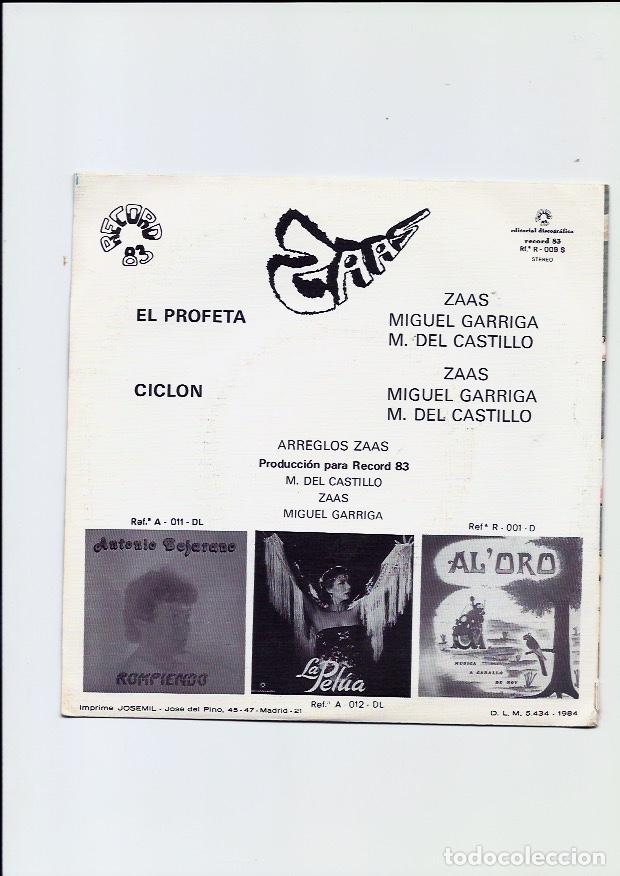Discos de vinilo: ZAAS. El Profeta. Ciclon. (vinilo single 1984) - Foto 2