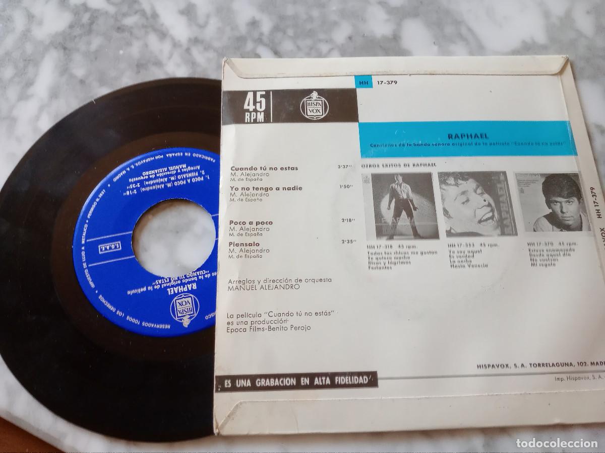 Discos de vinilo: RAPHAEL CANCIONES DE LA PELICULA CUANDO T&Uacute; NO ESTAS - Foto 2