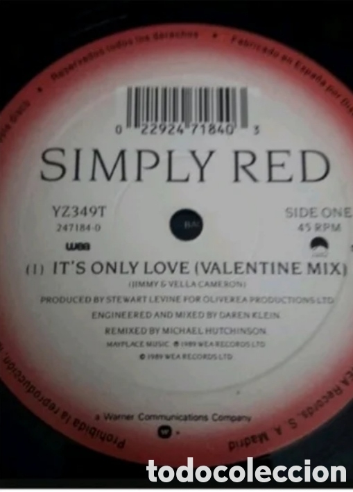Discos de vinilo: Maxi single Simply Red. Its only love - Foto 3