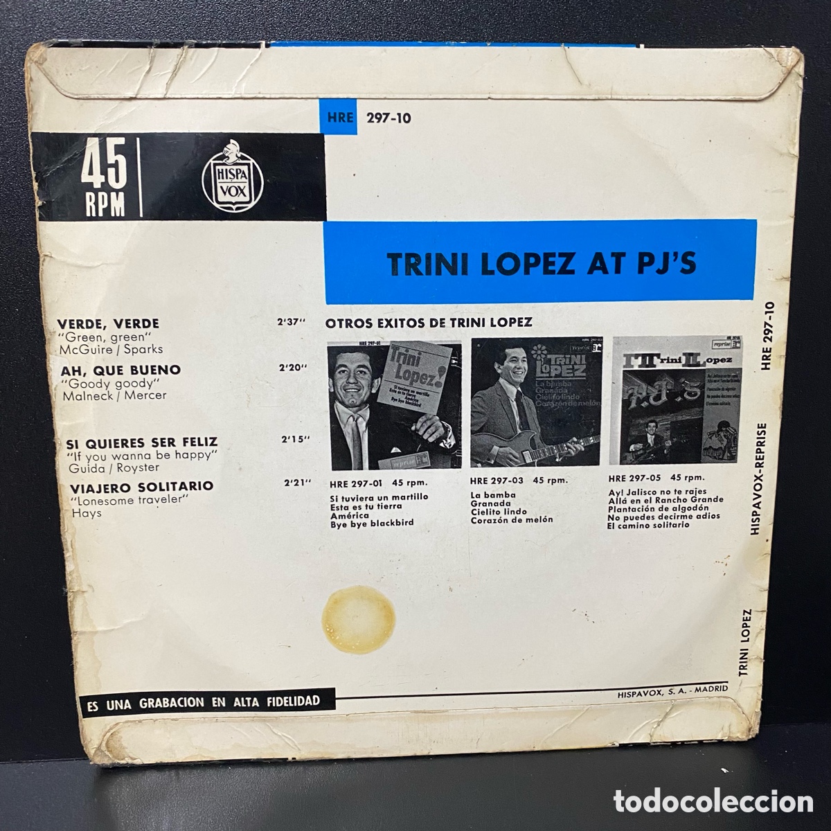 Discos de vinilo: Trini Lopez - Trini Lopez At PJs (7&rdquo;, EP) - Foto 2