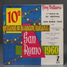 Discos de vinilo: EP. TONY DALLARA – 10º FESTIVAL DE SAN REMO 1960