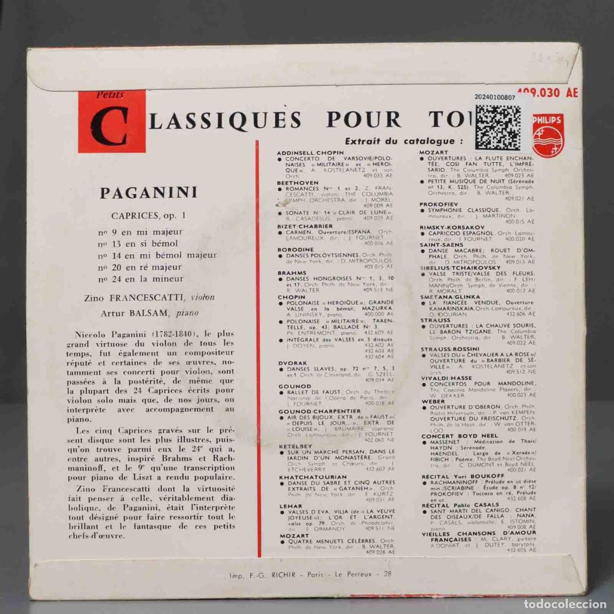 Discos de vinilo: EP. CINQ CAPRICES OP1. FRANCESCATTI. BALSAM - Foto 2