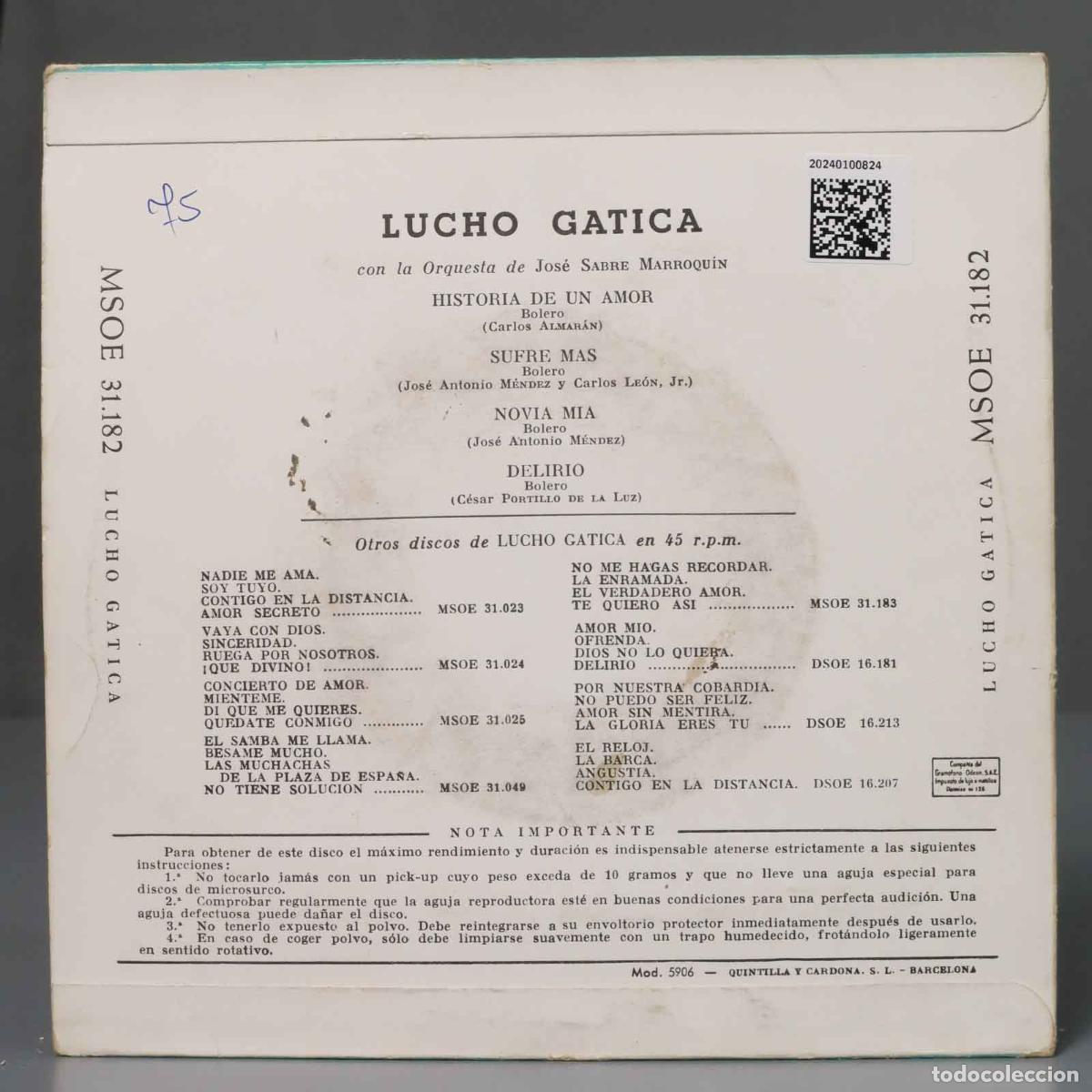 Discos de vinilo: EP. Lucho Gatica &ndash; Historia De Un Amor - Foto 2