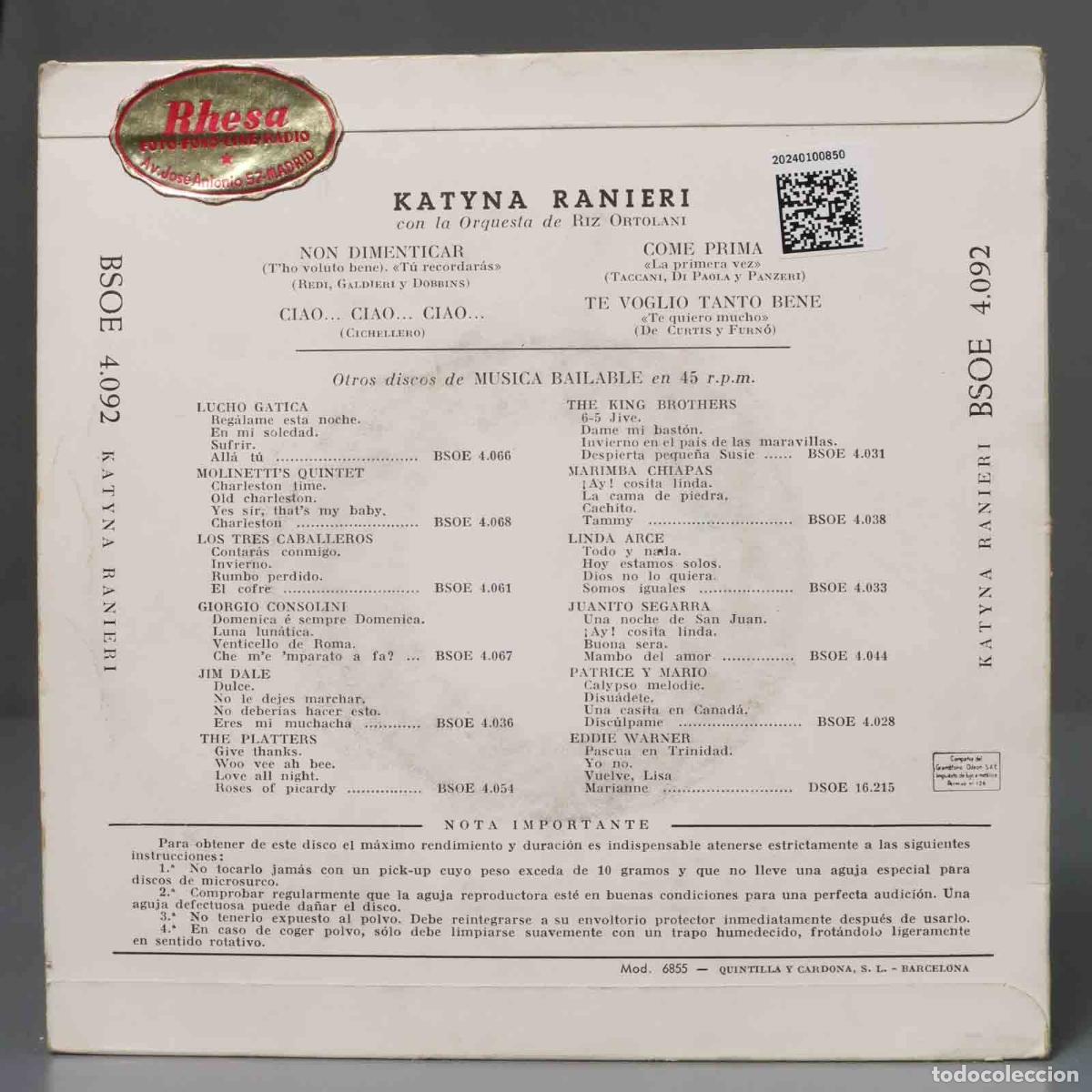 Discos de vinilo: EP. Katyna Ranieri. NON DIMENTICAR - Foto 2