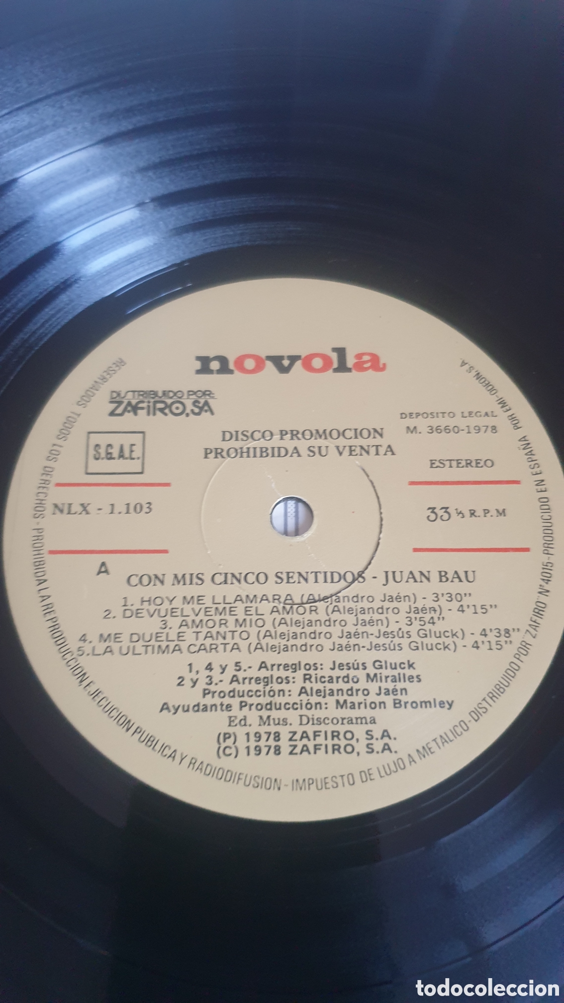 Discos de vinilo: Juan Bau - Con los cinco sentidos - Foto 3