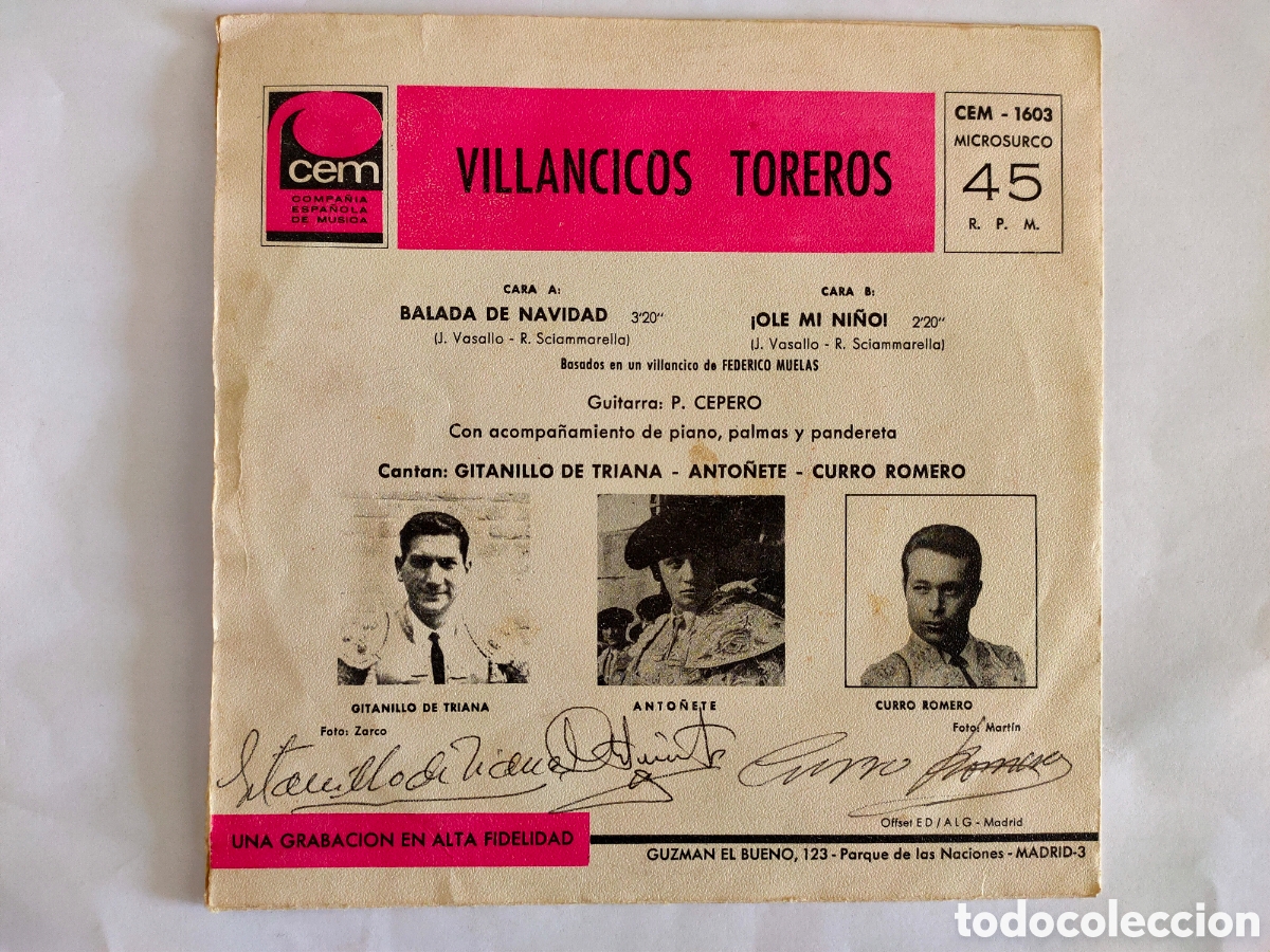 Discos de vinilo: Vinilo firmado Toreros Famosos