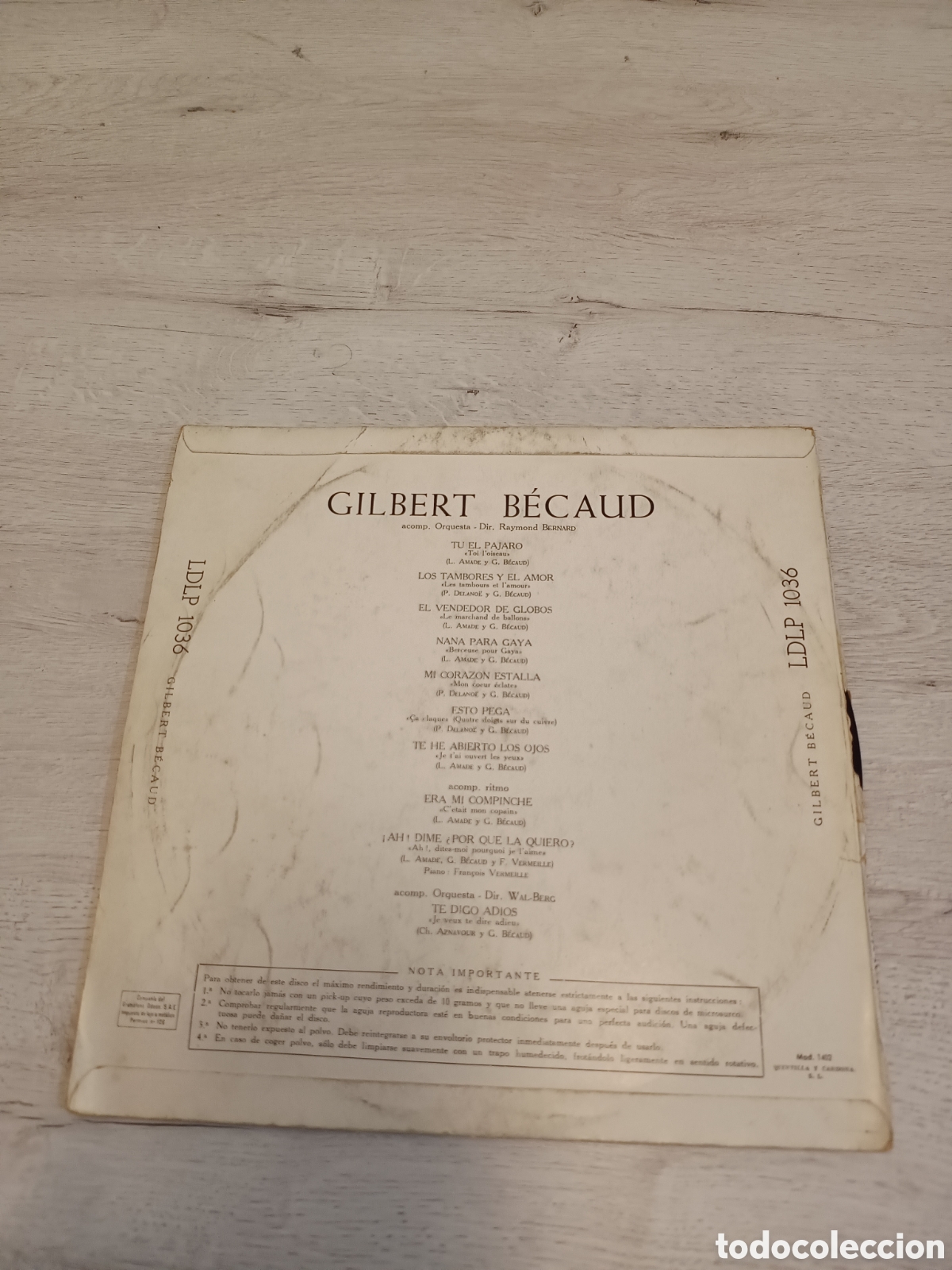 Discos de vinilo: T&uacute; el P&aacute;jaro, Gilbert Becaud - Foto 2