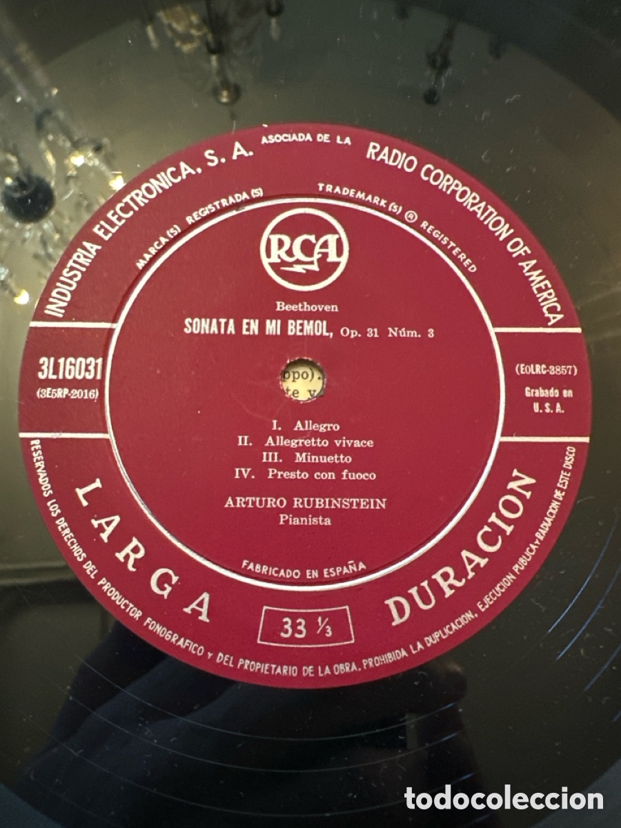 Discos de vinilo: BEETHOVEN - APPASIONATA &hellip; SONATA &hellip; RUBINSTEIN ( Piano ) - Foto 5