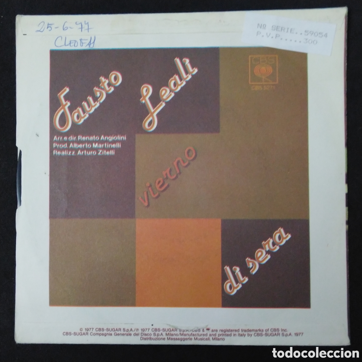 Discos de vinilo: FAUSTO LEALI - VIERNO - 1977 - SINGLE 7&rdquo; - Foto 2