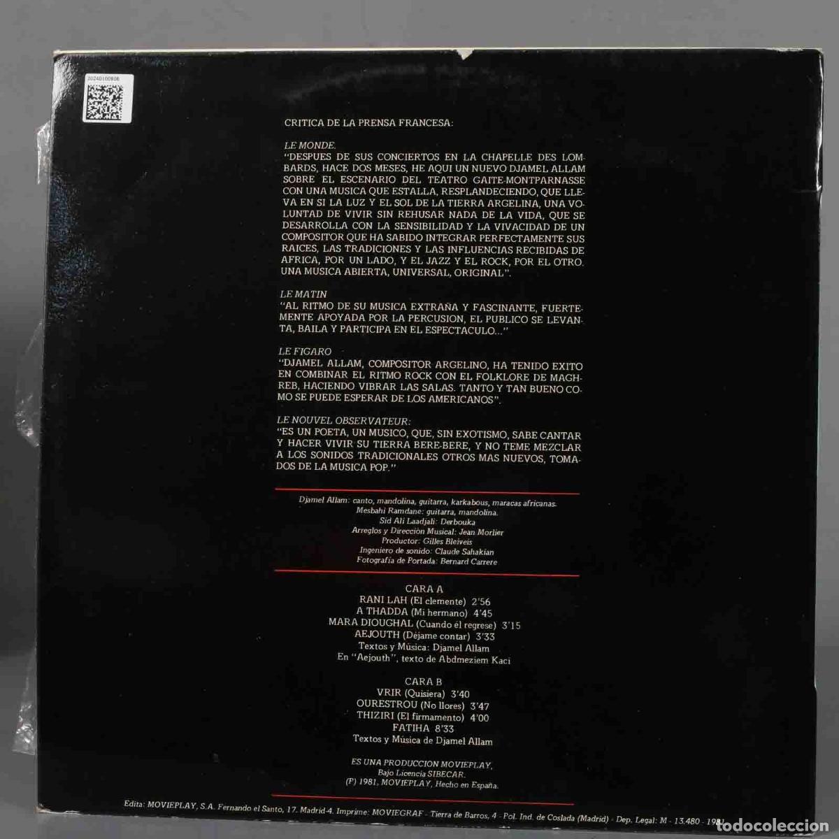 Discos de vinilo: LP. Djamel Allam &ndash; Dejame Contar - Foto 2