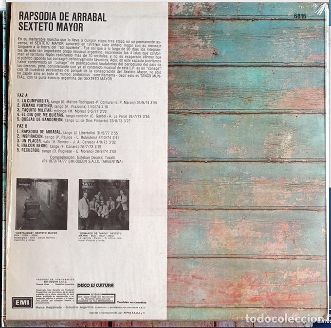 Discos de vinilo: Tango. Sexteto Mayor. Rapsodia de arrabal. EMI 6816 - Foto 2