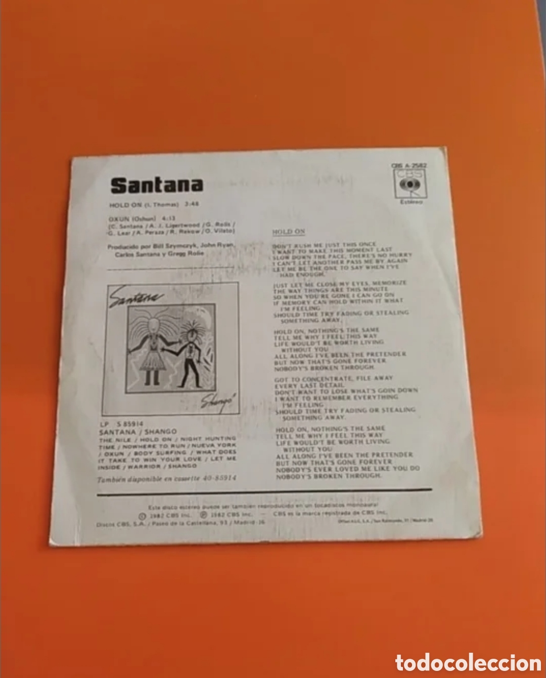 Discos de vinilo: Single Santana. Hold on / Oxum - Foto 2