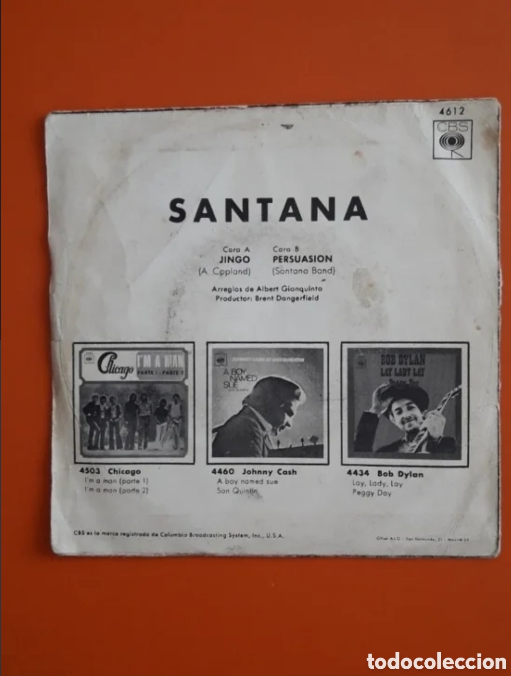 Discos de vinilo: Single Santana. Jingo / Persuasi&oacute;n. - Foto 2