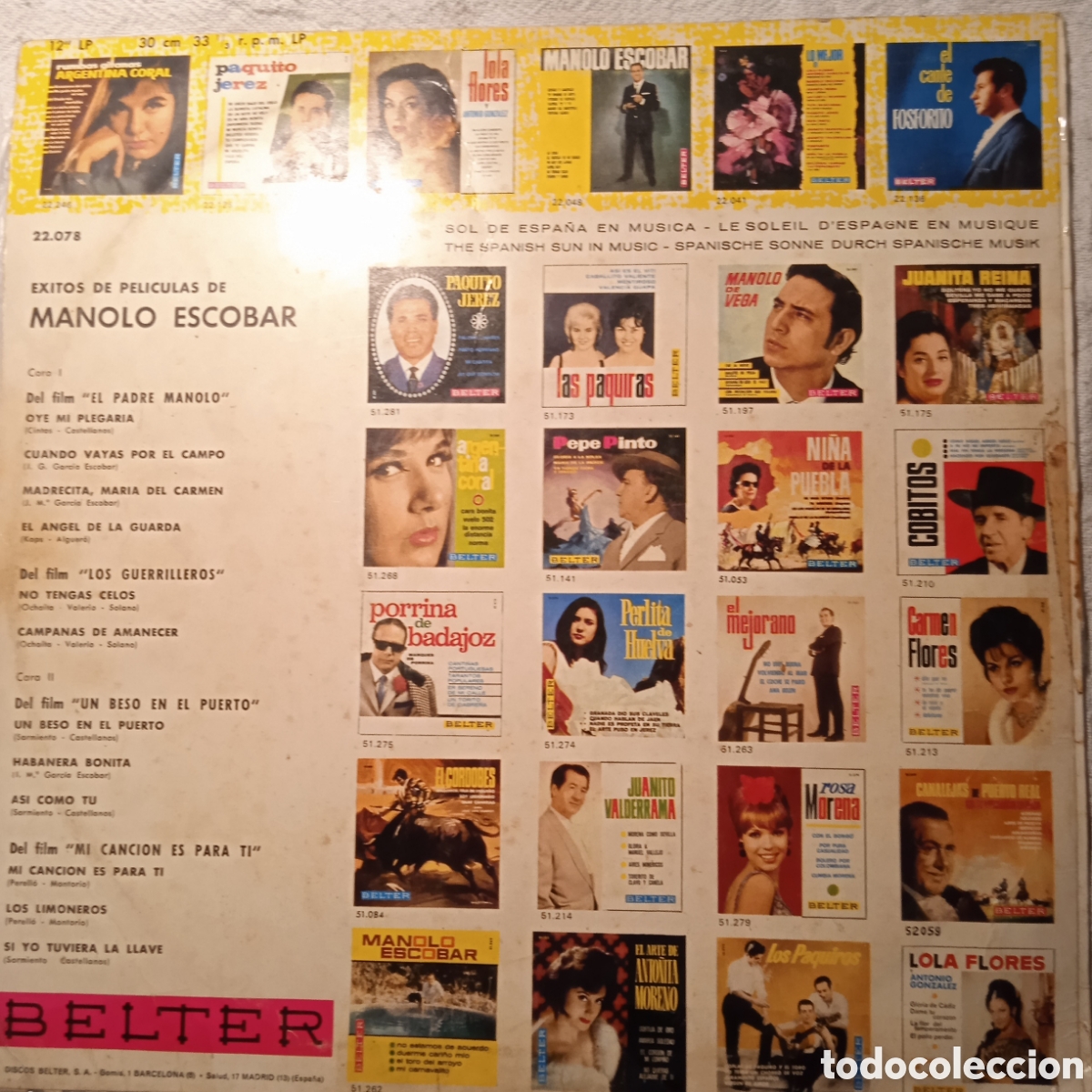 Discos de vinilo: Manolo escobar &eacute;xitos de pel&iacute;culas,1967 - Foto 2