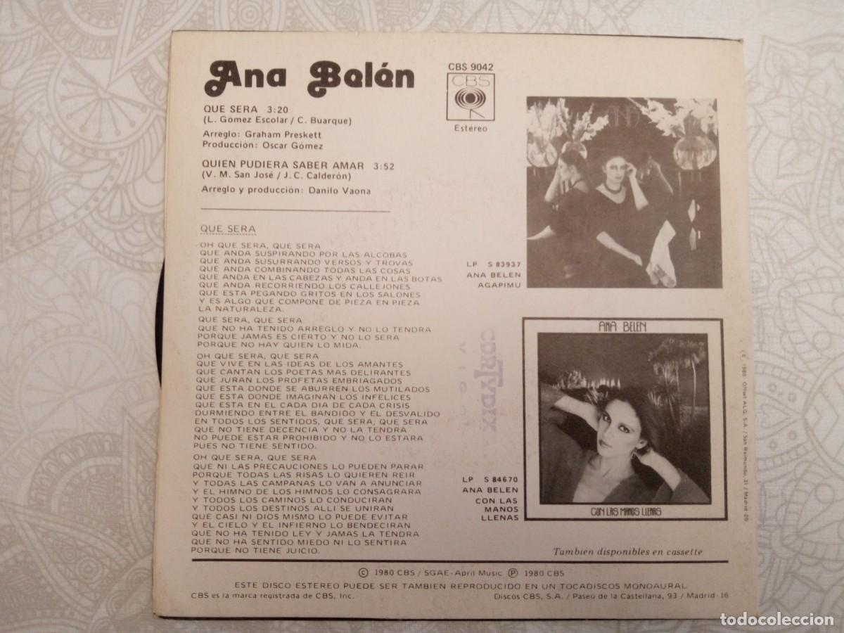 Discos de vinilo: Disco Single Ana Belen Que sera - Foto 2