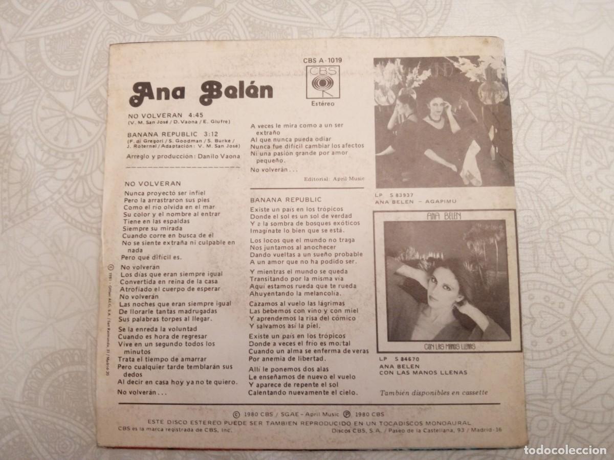 Discos de vinilo: Disco Single Ana Belen No volveran - Foto 2