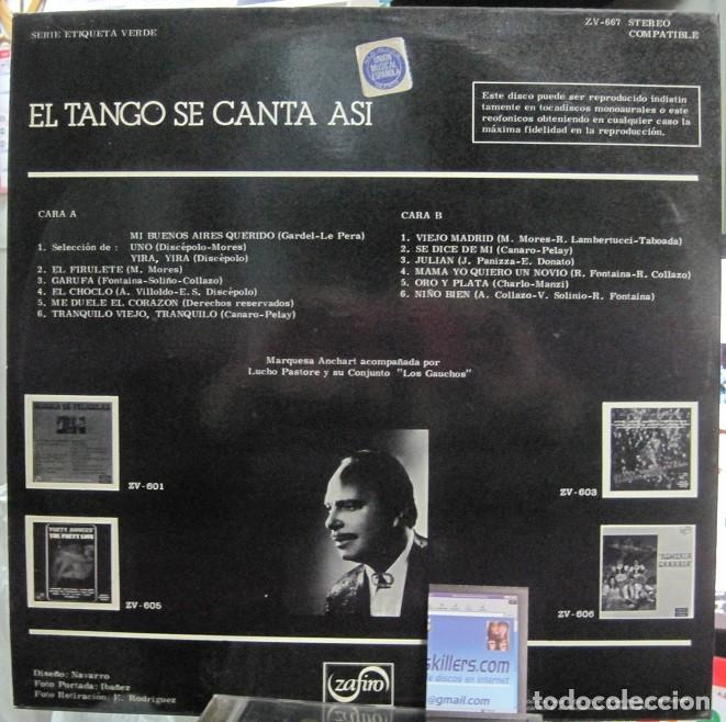 Discos de vinilo: MARQUESA ANCHART - EL TANGO SE CANTA ASI - Foto 2