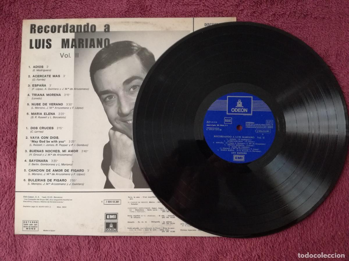 Discos de vinilo: LUIS MARIANO - RECORDANDO A (EMI ODEON) LP - PEDIDO MINIMO 7&euro; - Foto 3