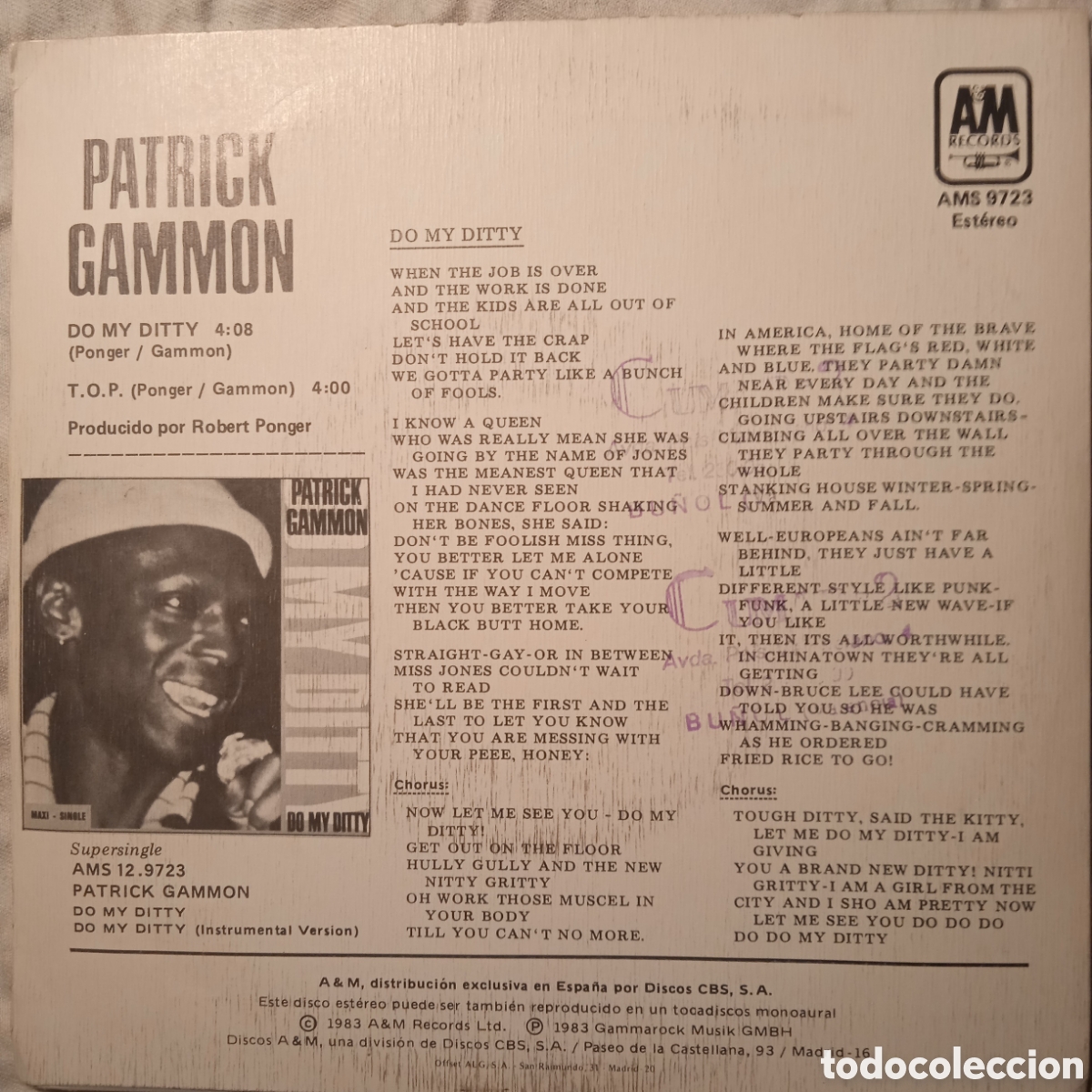 Discos de vinilo: Patrick gammon do my ditty,1983,muy buen estado - Foto 2