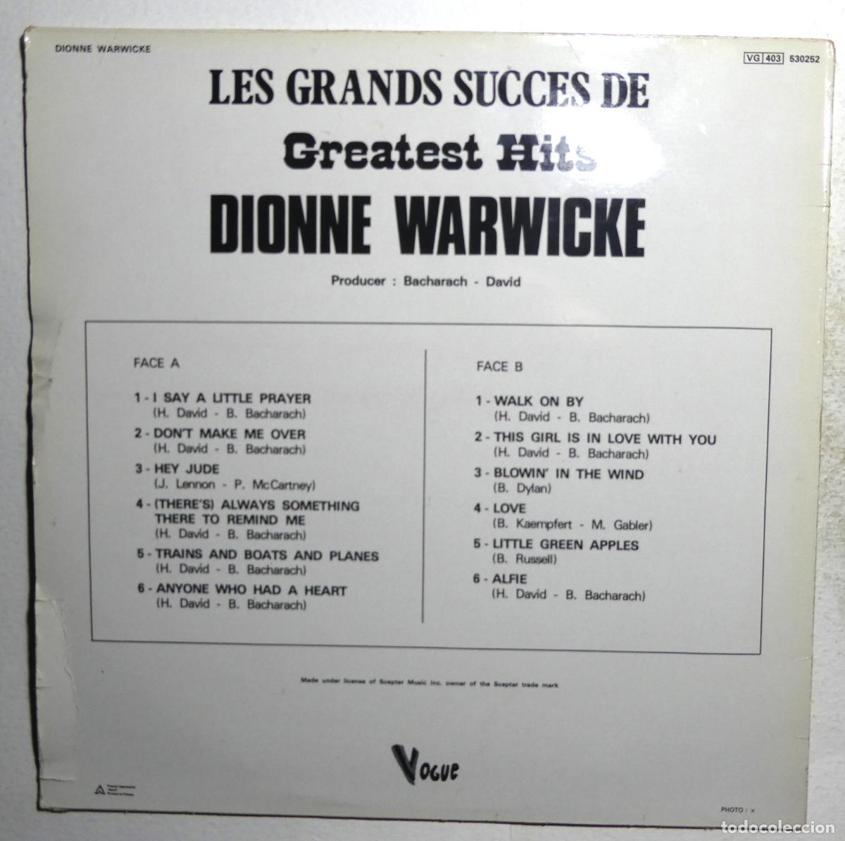 Discos de vinilo: Disco de vinilo Dionne Warwick -Grandes &eacute;xitos - Foto 2