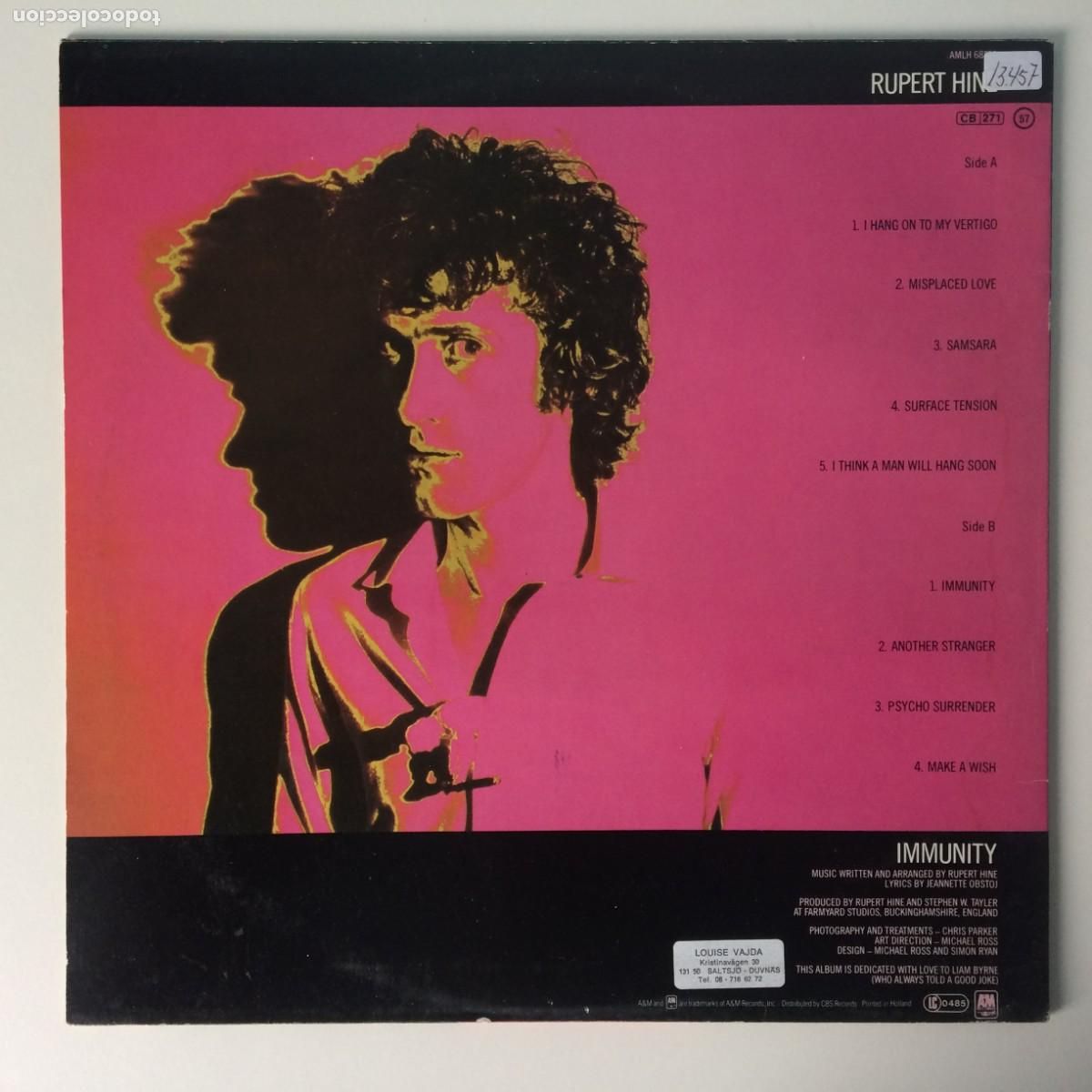 Discos de vinilo: Rupert Hine &lrm;&ndash; Immunity , Holanda 1981 A&M Records - Foto 2