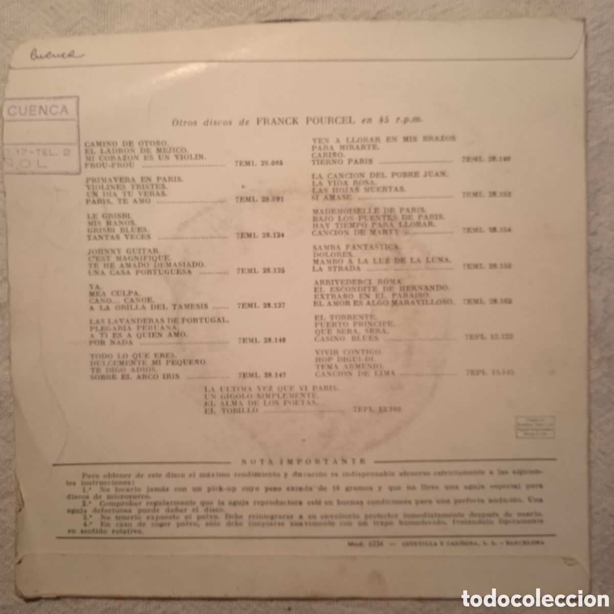 Discos de vinilo: Franck pourcel ,czardas+3 - Foto 2