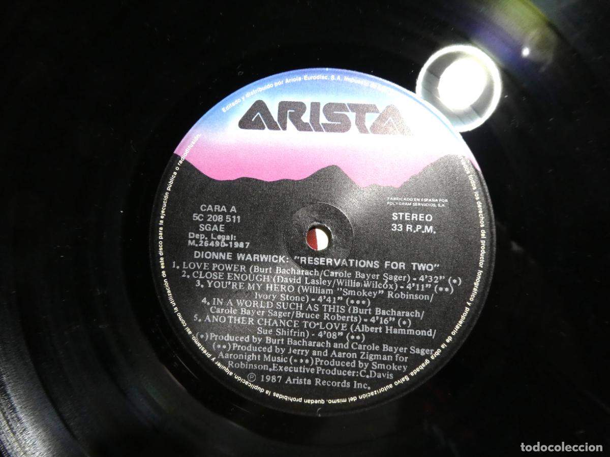 Discos de vinilo: Disco de vinilo DIONNE WARWICK - RESERVATIONS FOR TWO - Foto 4