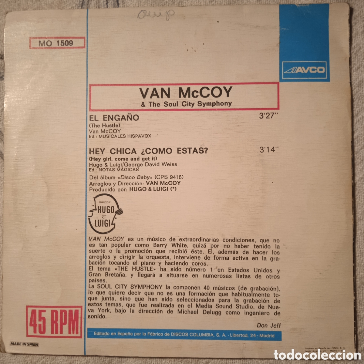 Discos de vinilo: Van mccoy el enga&ntilde;o 1975 - Foto 2
