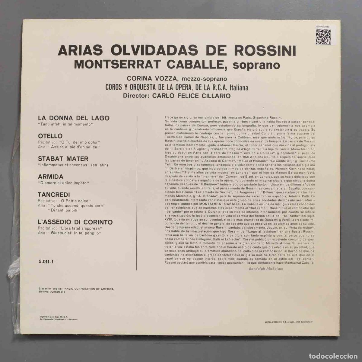 Discos de vinilo: LP. ARIAS OLVIDADAS DE ROSSINI. CABALLE - Foto 2