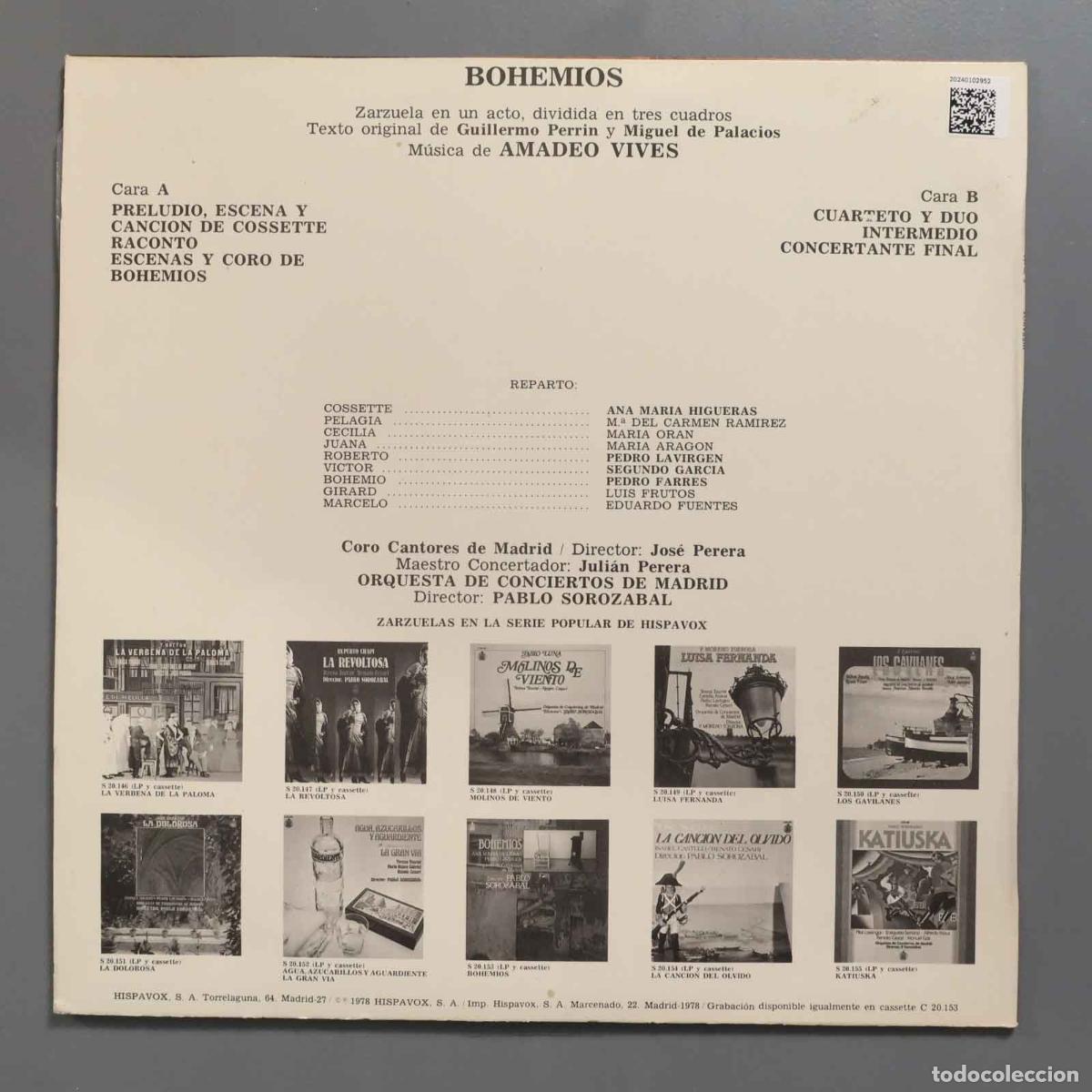 Discos de vinilo: LP. Amadeo Vives &ndash; Bohemios - Foto 2