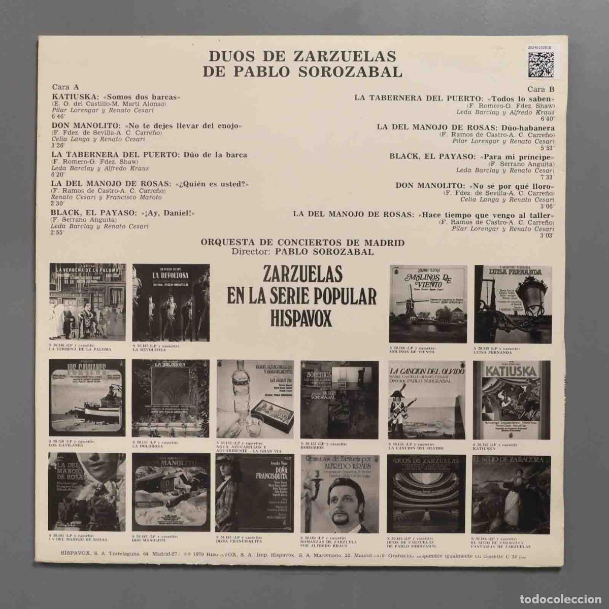 Discos de vinilo: LP. Duos De Zarzuelas. SOROZABAL - Foto 2