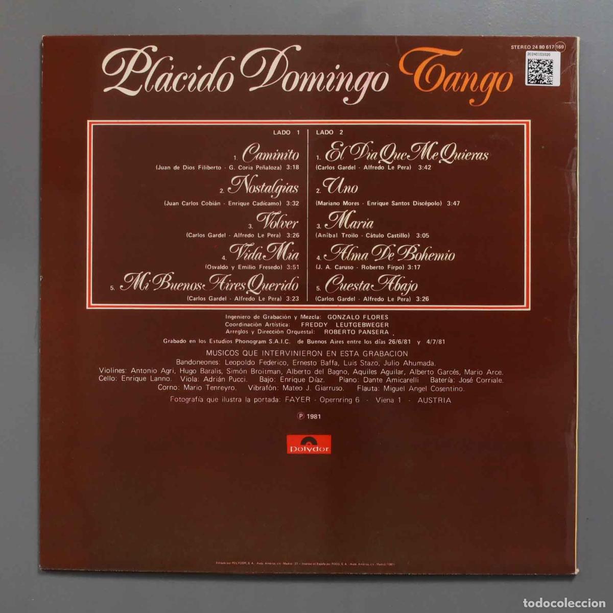 Discos de vinilo: LP. Pl&aacute;cido Domingo &ndash; Tango - Foto 2