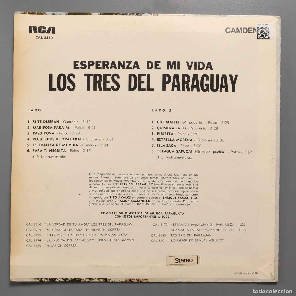 Discos de vinilo: LP. Los Tres Del Paraguay &ndash; Esperanza de Mi Vida - Foto 2