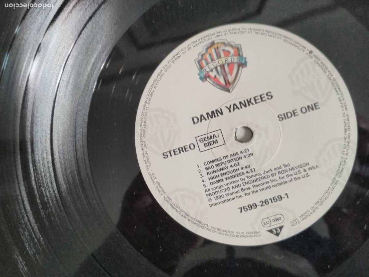 Discos de vinilo: Damn Yankees &lrm;&ndash; Damn Yankees, 1990 - Foto 3