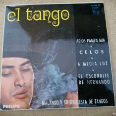 Discos de vinilo: DISCO SINGLE. MALANDO Y SU ORQUESTA DE TANGOS (ADIOS PAMPA MIA - CELOS - A MEDIA LUZ - EL ESCONDITE