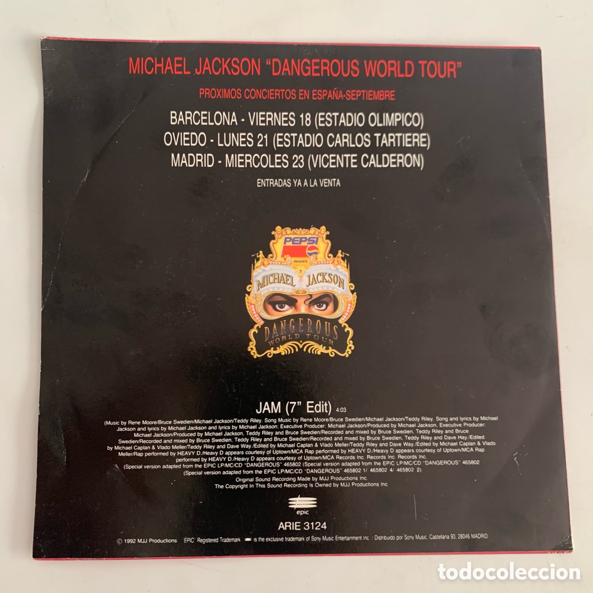 Discos de vinilo: SINGLE promo Michael Jackson &ndash; Jam edicion espa&ntilde;ola de 1992 NUEVO - Foto 2