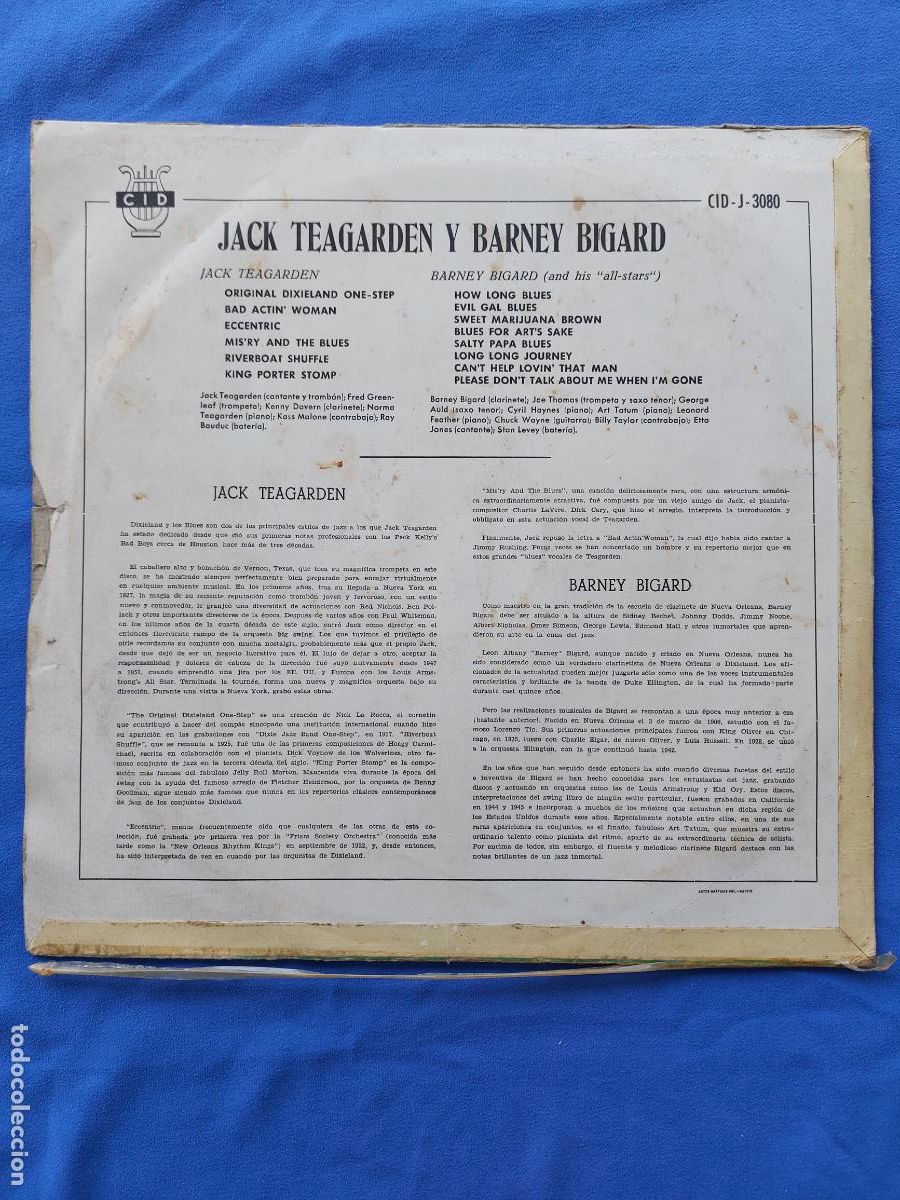 Discos de vinilo: JACK TEAGARDEN Y BARNEY BIGARD - Foto 3