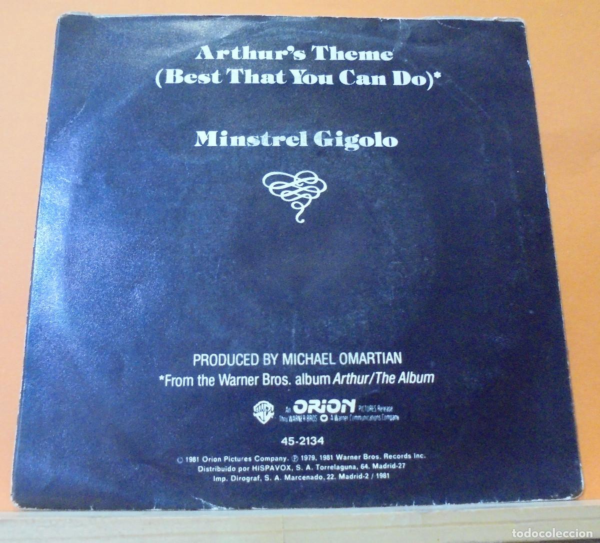 Discos de vinilo: Christopher Cross. Arthur theme / Minstrel gigolo. Warner 1981 -- Single - Foto 2