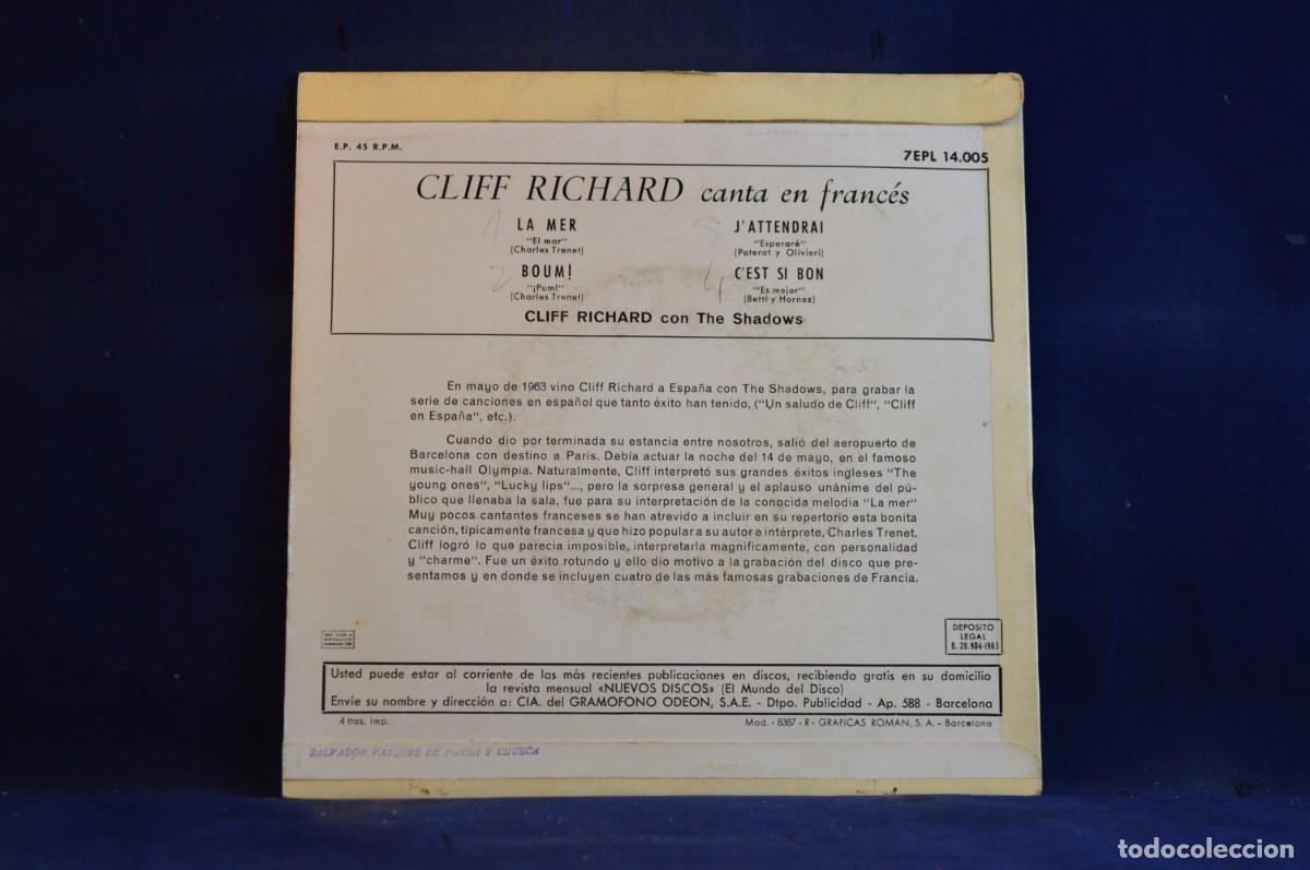 Discos de vinilo: CLIFF RICHARD CANTA EN FRANCES - LA MER +3 - EP - Foto 2