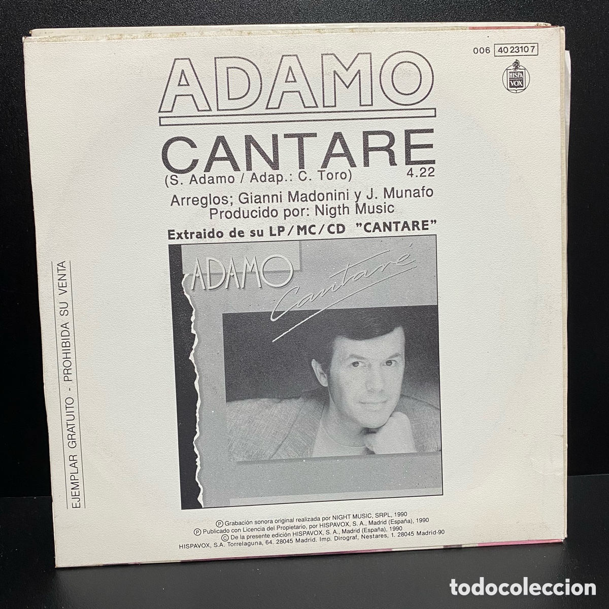 Discos de vinilo: Adamo - Cantare (7&rdquo;, Single, Promo) - Foto 2