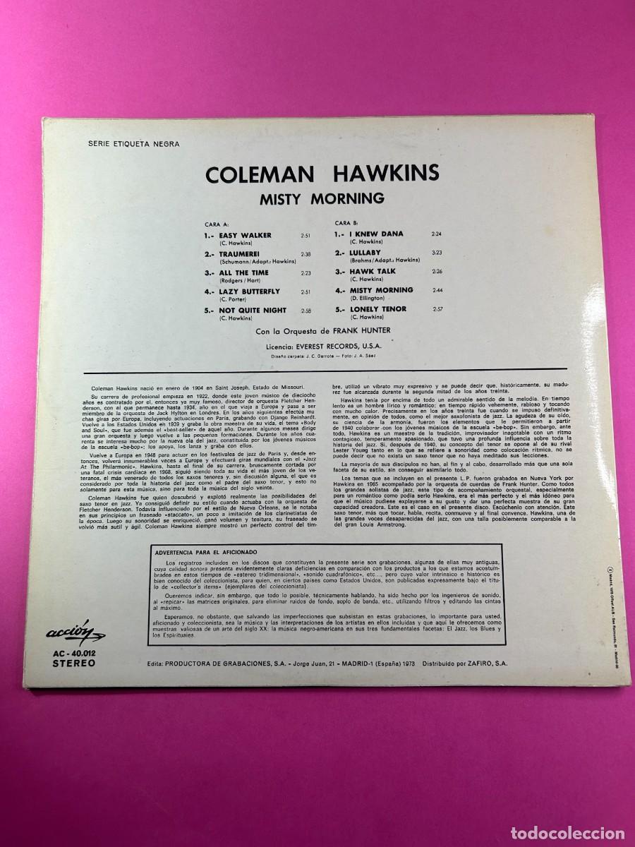 Discos de vinilo: COLEMAN HAWKINGS / MISTY MORNING - LP - Foto 2